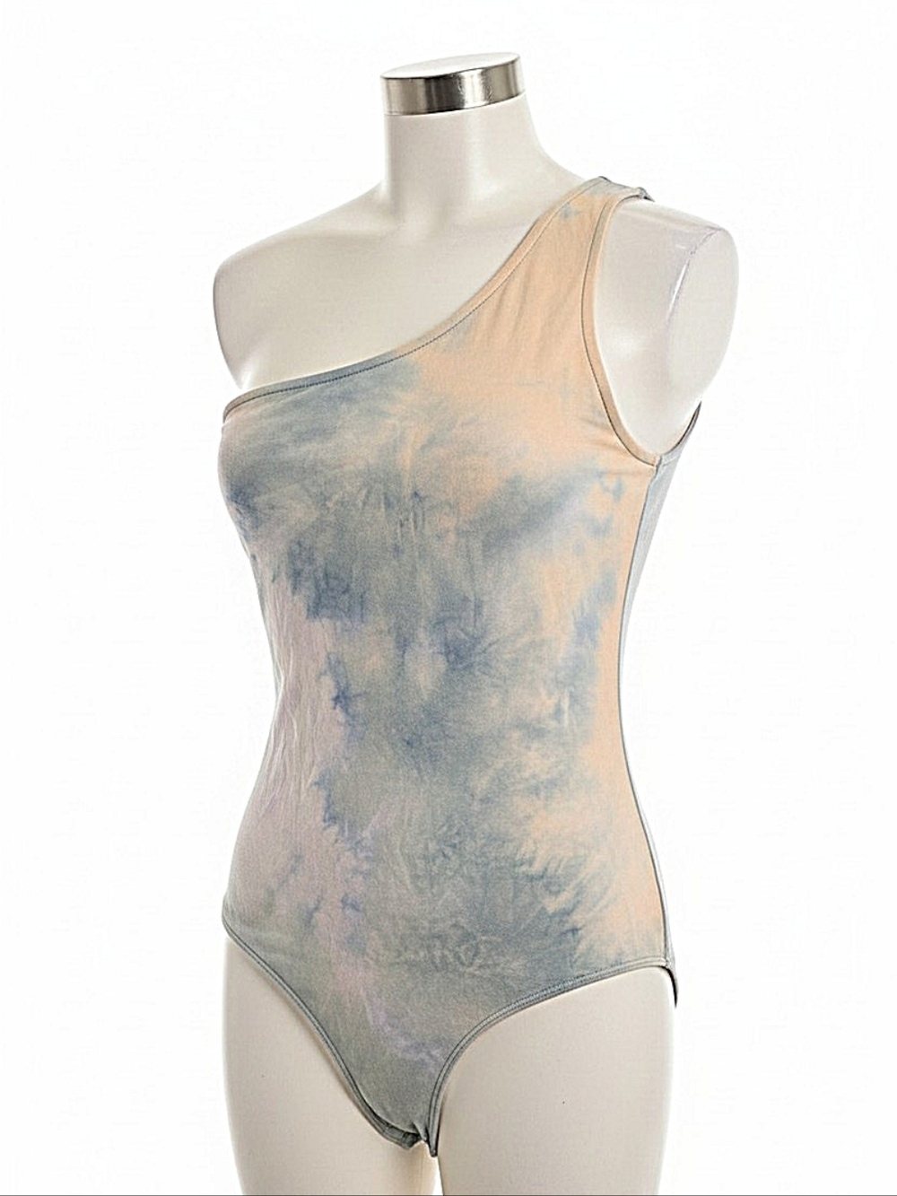NWT! Le Lis One-Shoulder Tie-Dye Tank Bodysuit in Peach and Slate